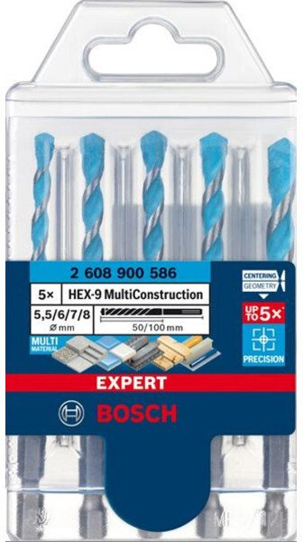 Set spiralësh BOSCH EXPERT HEX-9 MultiConstruction, 5 copë, bisht HEX, blu