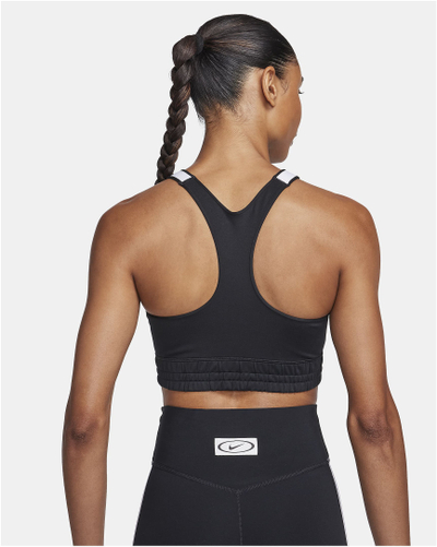 Спортски градник Nike Training Racer Neck, средна потпора, без жици, црн