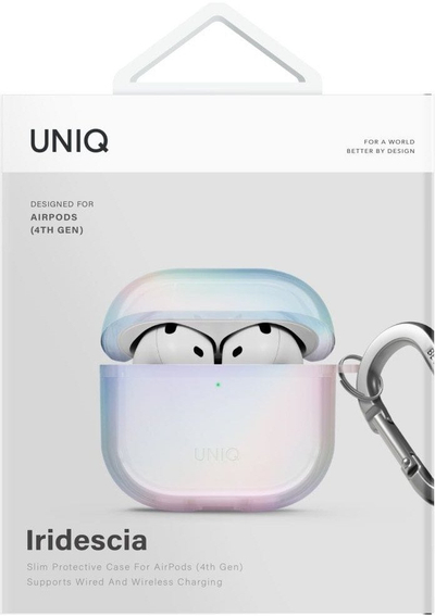 Mbulesë mbrojtëse Uniq Iridescia për AirPods 4, me karabinë, shumëngjyrëshe