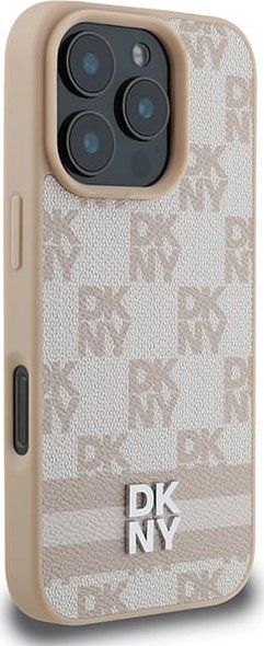 Mbulesë telefoni DKNY prej lëkure PU, për iPhone 16 Pro Max, me kuadrate, rozë
