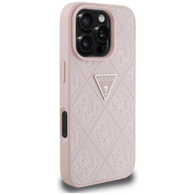 Maskë telefoni Guess Metal Logo, lëkurë eco, për iPhone 16 Pro, rozë