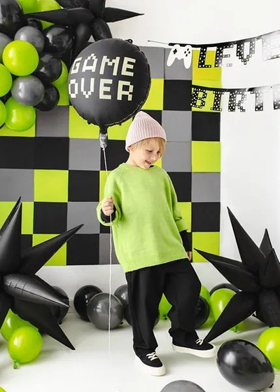 Balonë me shkrim PartyDeco Game Over, 45cm, e zezë
