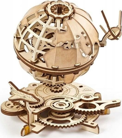 Model druri mekanik UGears Globus, 184 pjesë, puzzle 3D, ngjyrë dru natyral