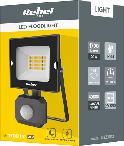 Reflektor LED me sensor levizje dhe muzgu, 20W, 4000K, 230V