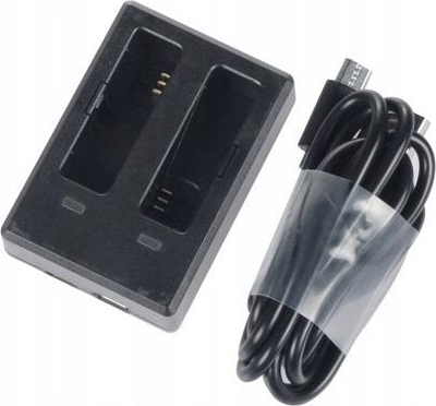 Karikues i dyfishtë për bateri kamere SJCAM SJ8, micro USB, me LED, i zi