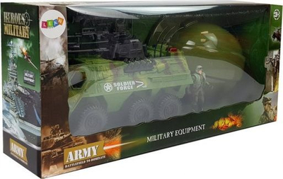 Set lodër ushtarake Leantoys Military Vehicle, makinë me ushtar dhe helmetë, jeshile kamuflazh