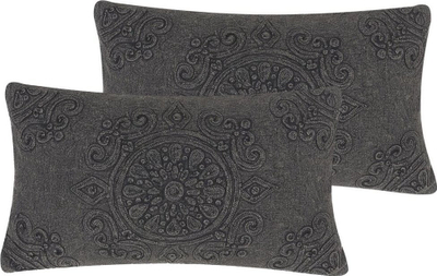 Jastëkë dekorativë Beliani VELOOR, set 2 copë, pambuk, 30 x 50 cm, gri e errët