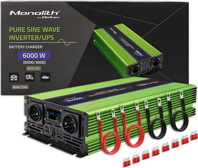 Inverter UPS Monolith 51945, 12V, 6000W, valë sinusoide e pastër, jeshil
