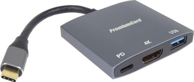 Adapter USB C PremiumCord, HDMI, USB 3.0, PD, gri