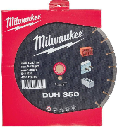 Teh diamanti për beton Milwaukee DUH 350, 350 mm, vrimë 25.4 mm, i zi