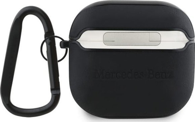 Футрола Mercedes-Benz Leather Metal Logo за AirPods 4, природна кожа, со карабинер, црна