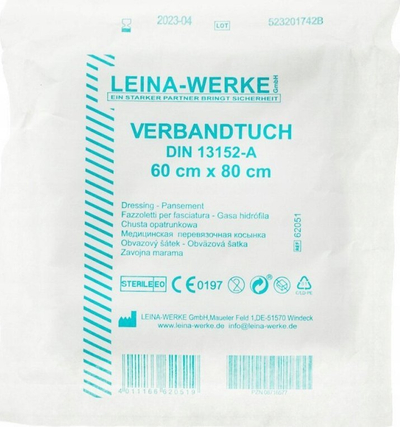 Garzë mjekësore Leina-Werke Verbandtuch DIN 13152-A, sterile, 60x80 cm, e bardhë