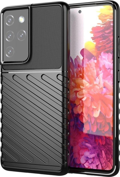 Mbulesë telefoni Hurtel Thunder Case për Samsung Galaxy S22 Ultra, gome TPU e butë, kapak i pasëm i zi