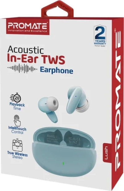 Безжични слушалки Promate LUSH Acoustic, TWS in-ear, Bluetooth 5.3, сини