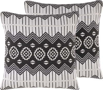 Jastëk dekorativ Beliani CARDAK, set 2 copë, pambuk, 45x45 cm, bardh e zi