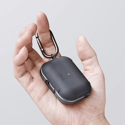 Kuti mbrojtëse Uniq Valencia Flexi Fit Rugged për AirPods Pro, antibakteriale, me karabinier, e zezë