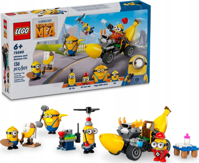Lodër Minions me makinë banane, 4 figurina, shumëngjyrëshe