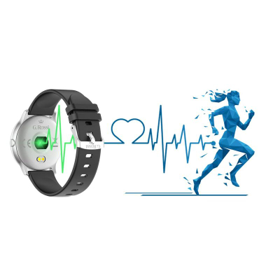 Smartwatch G.Rossi SW010-13, ekran i rrumbullakët, rrip silikoni, i zi