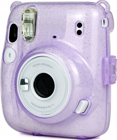 Mbulesë aparati Fujifilm Instax Mini 11, plastike transparente, me rrip, vjollcë me shkëlqim