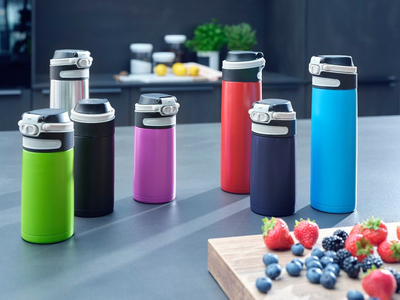 Termos Leifheit Insulated Mug Flip 3245, 350 ml, plastikë dhe çelik inox, i kuq