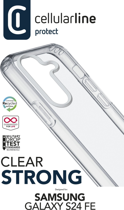 Kapak telefoni Cellularline Clear Strong për Samsung Galaxy S24 FE, transparent, kundër goditjeve