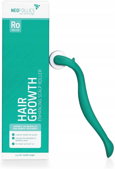 Derma Roller Neofollics për stimulimin e rritjes së flokëve, 540 gjilpëra, 0.3 mm, i gjelbër
