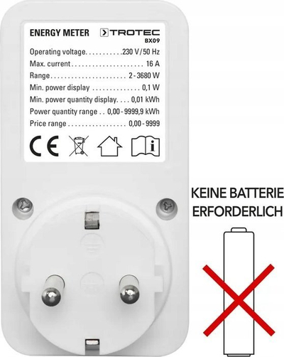 Matës konsumi energjie Trotec BX09, 230V 16A, me ekran digjital, i bardhë
