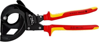 Prerëse kabllosh Knipex 95 36 315 A, VDE 1000V, me mekanizëm me racë, e kuqe me të verdhë