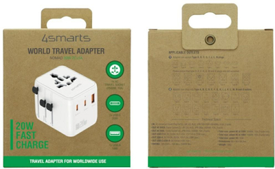 Adapter udhëtimi 4smarts Nomad GaN 20W, 2x USB C, 1x USB A, i bardhë
