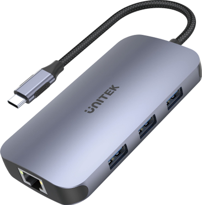 Hub USB C Unitek UHUB N9+, 9‑në‑1, 100W PD, gri