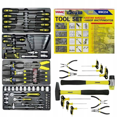 Set veglash WMC Tools, 253 pjesë, çelësa dhe koka, kuti plastike