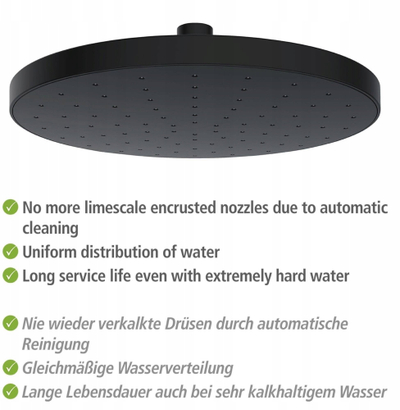 Kokë dushi WENKO Rain Shower, 22.5 cm, Automatic Cleaning, e zezë