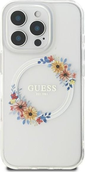 Futrollë Guess GUHMP16LHFWFCT për iPhone 16 Pro 6.3", MagSafe, e tejdukshme me lule