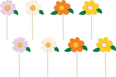Set dekorimi për tortë Cake Toppers Flowers, 13 cm, 8 copë, shumëngjyrësh