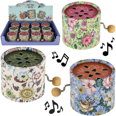 Kuti muzikore retro Flowers MIX, mekanizëm me dorezë, dizajn lulesh shumëngjyrëshe