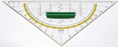 Trekëndësh gjeometrie Linex 2621GH me këndmatës 180°, me dorezë plastike, i tejdukshëm