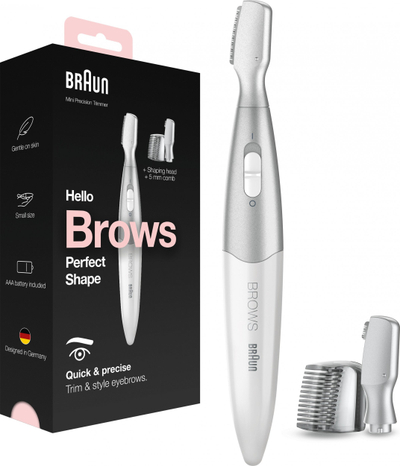 Trimer për vetulla Braun Mini Precision FG1106, me bateri AA, ngjyrë argjendtë