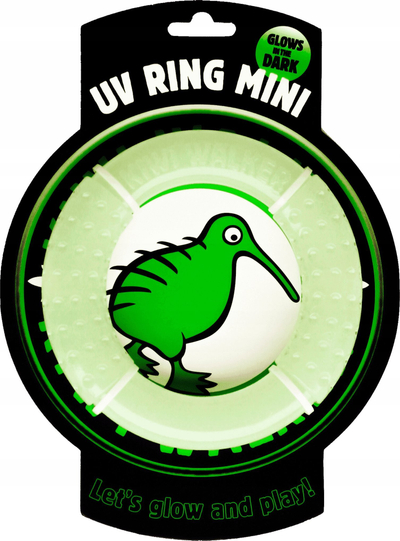 Lodër për qen Kiwi Walker UV Ring Mini, 13.5cm, që ndriçon në errësirë, e gjelbër