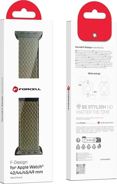 Rrip ore Forcell F-Design FA02 për Apple Watch, najlon magnetik, 42 44 45 49mm, jeshile ulliri e errët