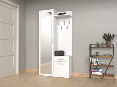Set garderobe Topeshop Wardrobe Duo, me pasqyrë, me varëse dhe rafte, e bardhë matte