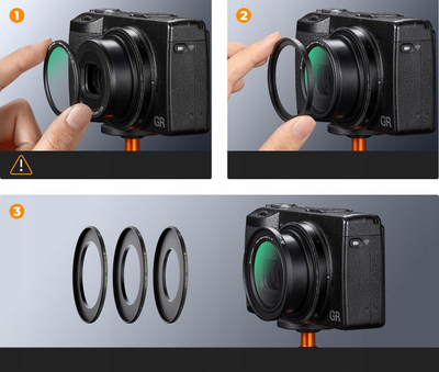 Unazë adapteri K&amp;F Concept 42mm në 49mm për Ricoh GR II III IIIx, me kapak lentje 49mm, e zezë