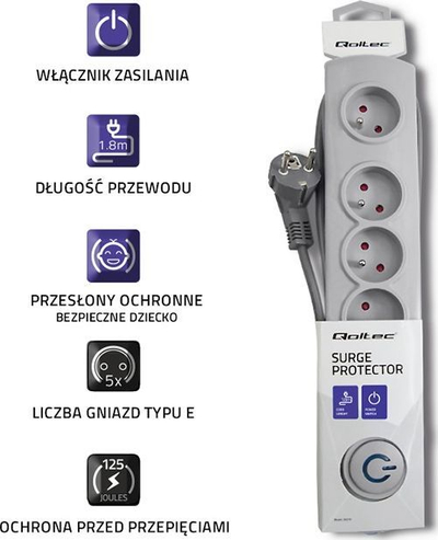 Prizë Qoltec, 4 priza, 1.8 m, e hirtë