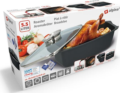 Enë pjekjeje Alpina, 5.5L, alumin i derdhur, me kapak xhami