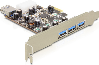 Kartë zgjeruese USB Delock 89281, PCIe 2.0 x1, 4x USB 3.0, e zezë