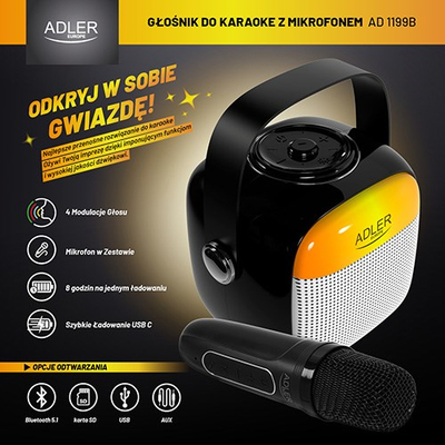 Портативен караоке звучник Adler AD 1199, SD/USB/AUX/Bluetooth