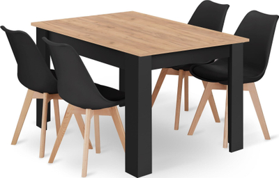 Set tavoline kuzhine OSKAR, drejtkëndëshe 120x80 cm, 4 karrige, craft dhe e zezë