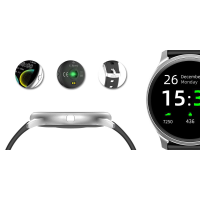 Smartwatch G.Rossi SW010-13, ekran i rrumbullakët, rrip silikoni, i zi