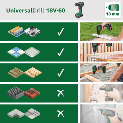Makine shpimi Bosch UniversalDrill 18V-60, 18V, brushless, jeshile
