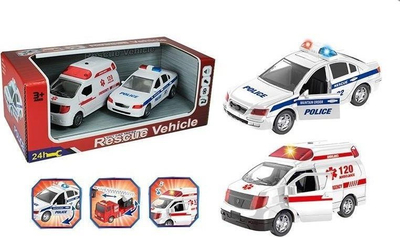 Set lodrash vetura qyteti Artyk, polici dhe ambulancë, drita dhe detaje realiste, të bardha