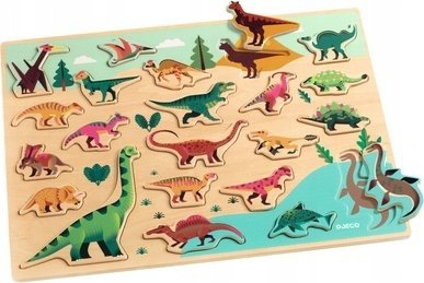 Puzzle druri Djeco Dinosaurs, 22 copa, për kalamaj, shumëngjyrësh